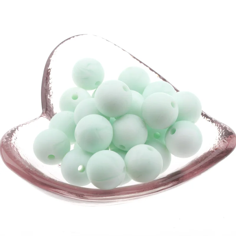 Mordedor de silicona para dentici&oacute;n de beb&eacute;, cuentas redondas de m&aacute;rmol met&aacute;lico de 12-15mm, sin Bpa, para lactancia, bricolaje, 20 Uds.-3