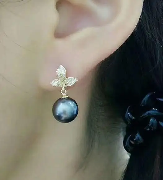 noble jewelry natural 12-13mm Baroque SouthSea black pearl earring 925 Sterling silver | Украшения и аксессуары