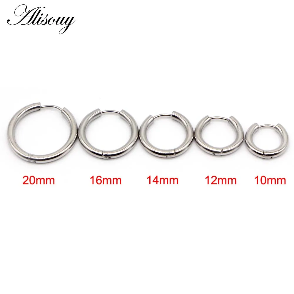 Silver Alisouy 1 шт. рок нержавеющая сталь обруч серьги huggie простой стиль Круглый обруч серьги для женщин мужчин 3 мм серебро черный - Окраска металла: Silver