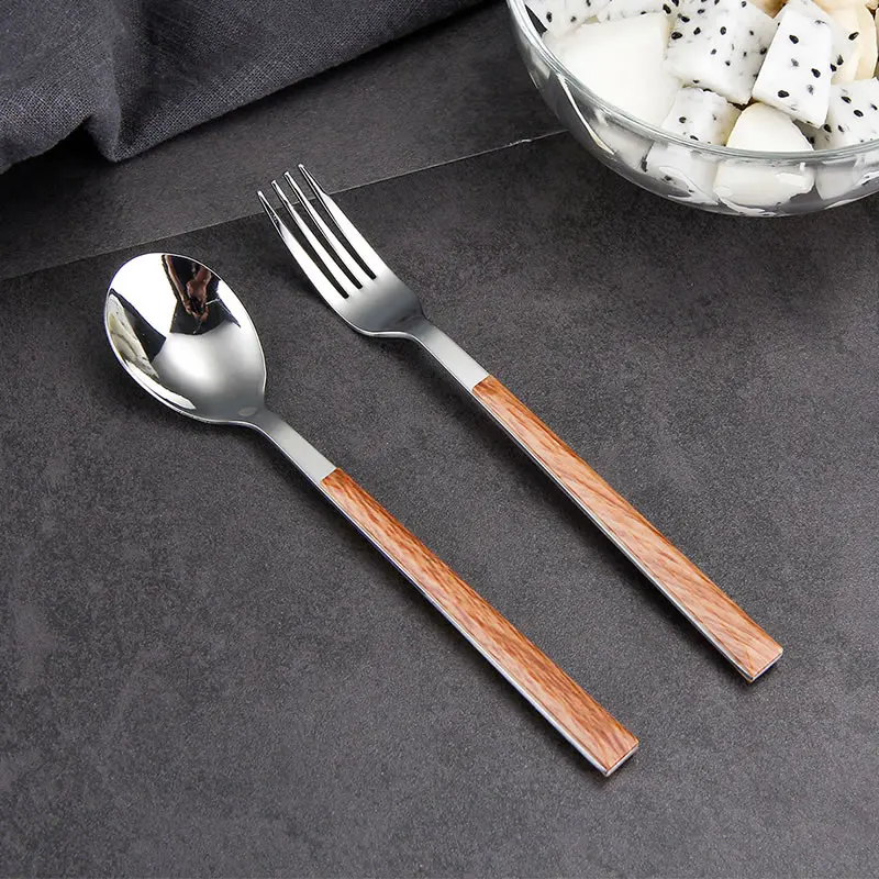 Ложки и вилки из нержавеющей стали винтажные столовые приборы с деревянной