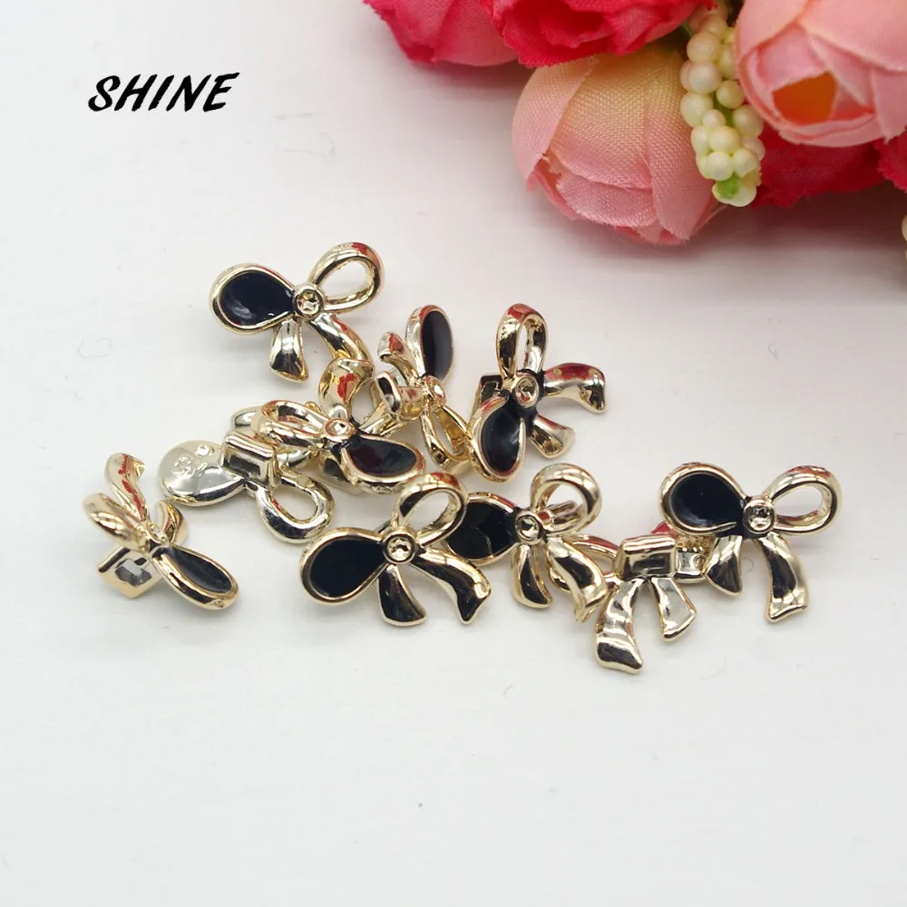 Блестящие пластиковые швейные пуговицы бант для скрапбукинга золотой хвостовик