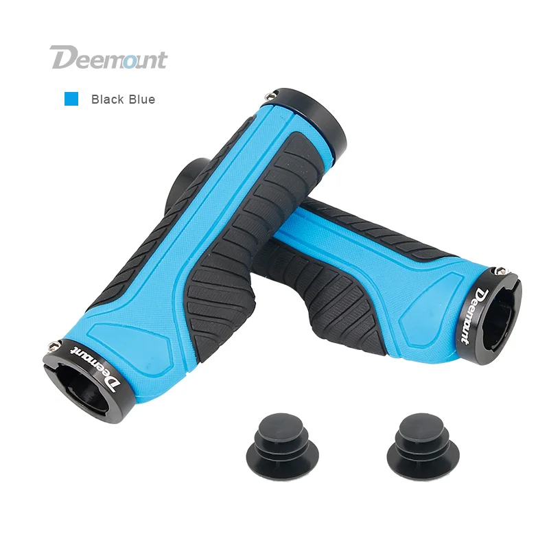 Black Blue Deemount велосипедные ручки с 2 концами, фиксированные кольца, не скользящие амортизационные резиновые ручки для руля, Двойной Цветной корпус - Цвет: Black Blue