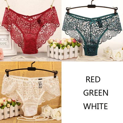 redgreenwhite JERRINUT, 3 шт., сексуальные кружевные короткие женские трусы, Прозрачное нижнее белье для женщин, низкая талия, хлопок, дышащие женские трусы - Цвет: redgreenwhite