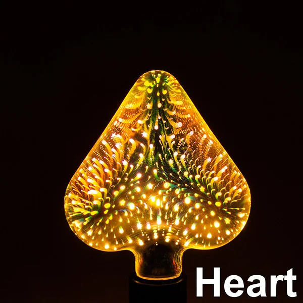 Heart Новинка, лампа для фейерверков, 220 В, светодиодный светильник, лампа E27, 3D украшение, лампочка ST64 G95 G80 G125 A60, бутылка, сердце, праздничный светильник s - Цвет: Heart