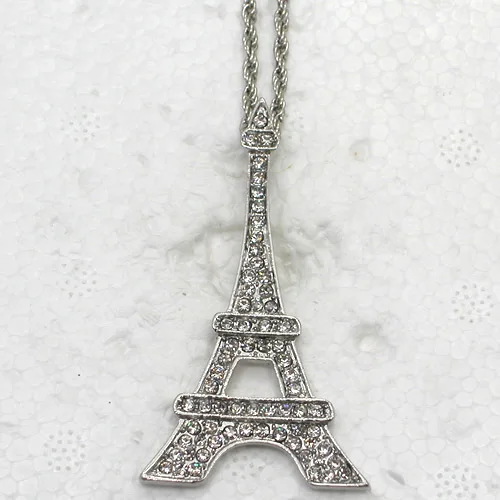

Clear Rhinestone Eiffel Tower Paris Fashion Pendant Necklaces Chain Jewelry F046 A