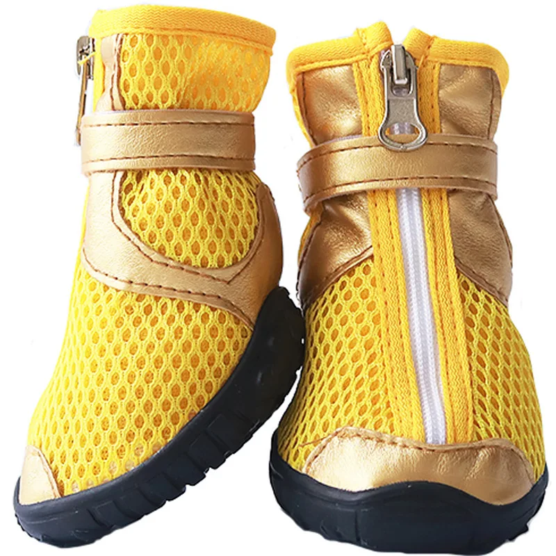 

4pcs/Set Anti Slip Breathable Mesh Autumn Winter Tied Zipper Yellow Blue Shoes For Small Dogs PS707
