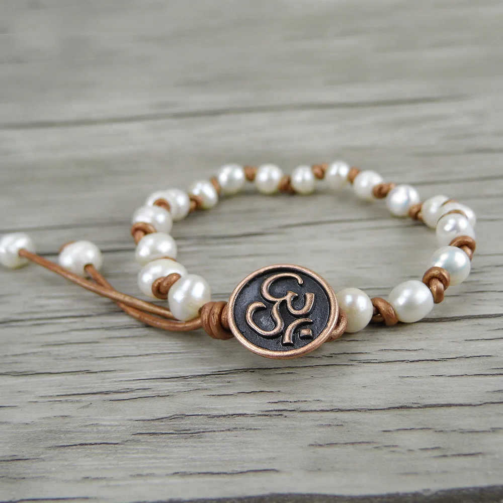 Женский кожаный браслет с жемчугом|wrap bracelet|real pearl braceletbracelet |