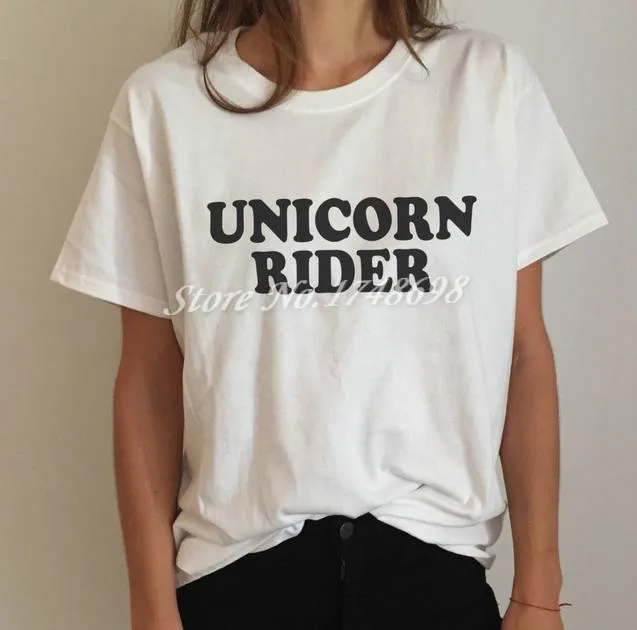 

Unicorn rider Letters Print Women T shirt Funny Cotton Casual Shirt For Lady White Top Tee Hipster BZ-319