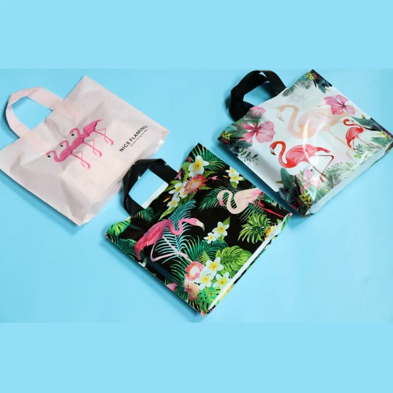50Pcs Kawaii Clothes shopping Bag Baking Food Package Cake Dessert Sack Cartoon Flamingo Plastic Packaging Candy Gift Bags | Дом и сад