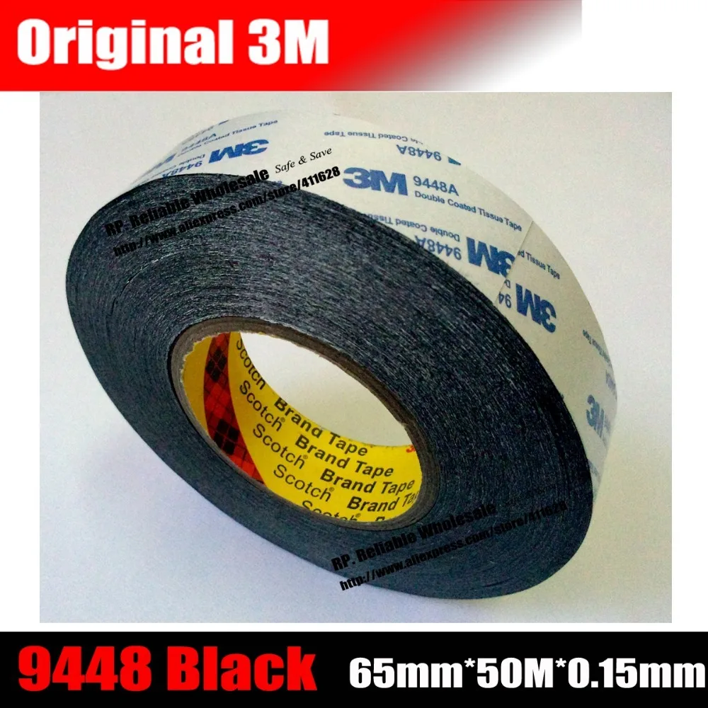 

(65mm*50M*0.15mm) 3M9448 Black Double Sided Coated Tissue Tape, Strong Adhesion for Foam, Display, Rubber