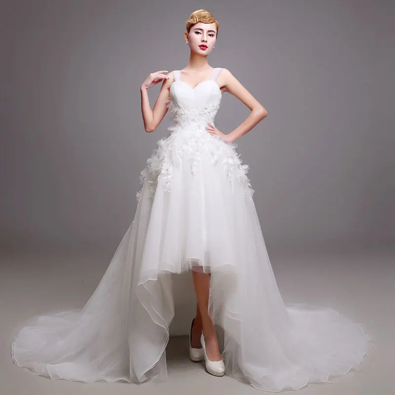 Бальное платье с низким вырезом Короткое свадебное 2020 аппликацией из бисера и