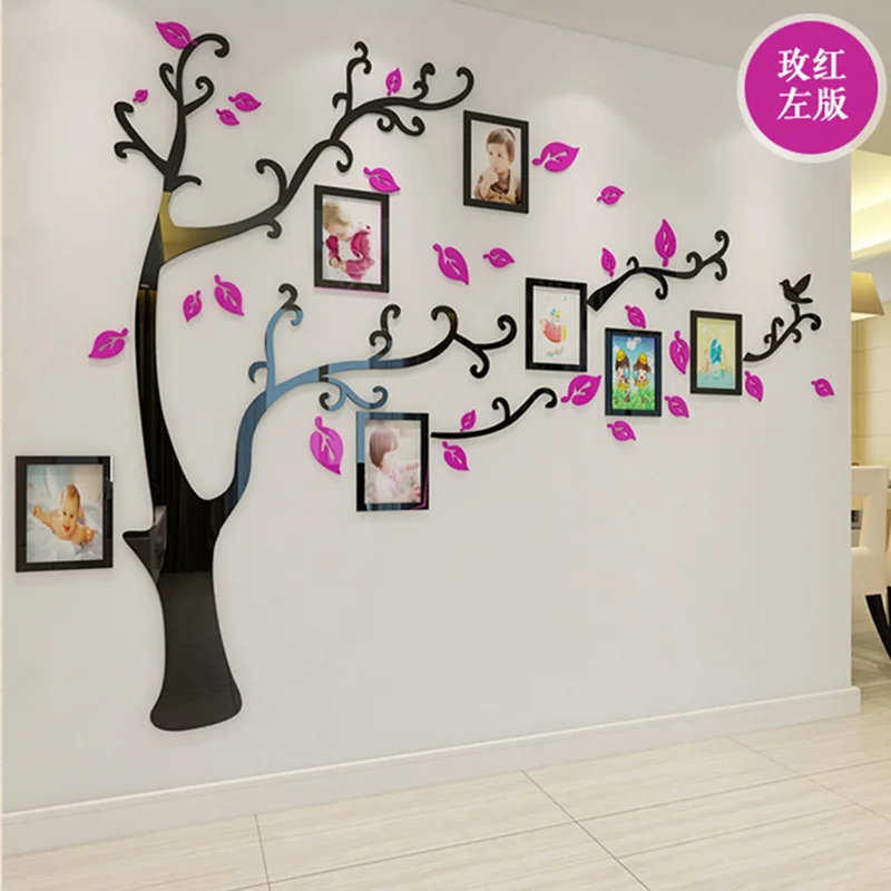 Rosered LEFT Большой 3D DIY Семья фотографии Дерево акриловые Стикеры Настенный декор Гостиная Спальня Art фоторамка Стикеры s на стены - Цвет: Rosered LEFT