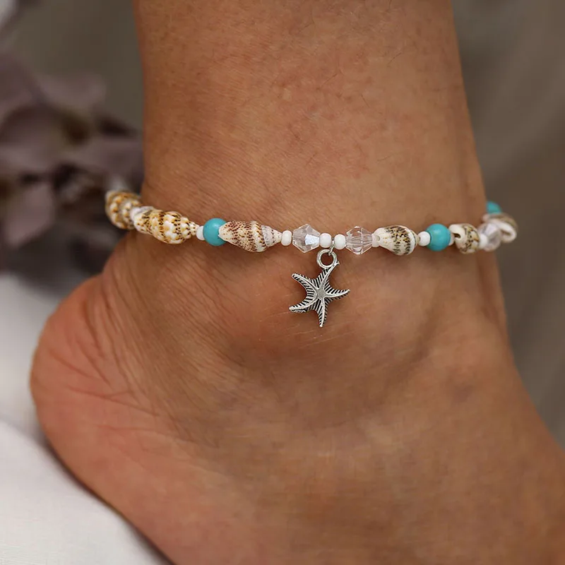 2019 New Simple Anklet Conch Rice Beads Yoga Sand Starfish Pendant Shell Crystal Popular Wild Ladies Geometric | Украшения и