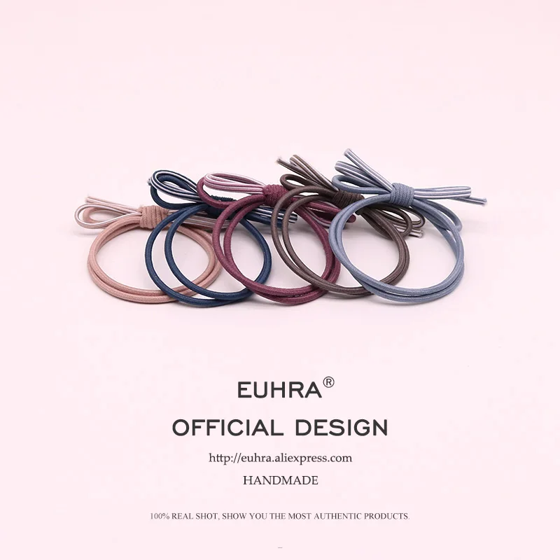 EUHRA 5 Colors Elastic Basic Simple Bow Two-Color Mixing For Women Hair Band Kid Children Rubber Band High Elasticity