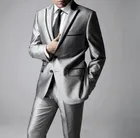 Новинка, мужские блестящие смокинги для жениха, серебристо-серого цвета, мужские костюмы с пиковым лацканом, блейзер (пиджак + брюки + галстук) для свадьбывыпускного, C377