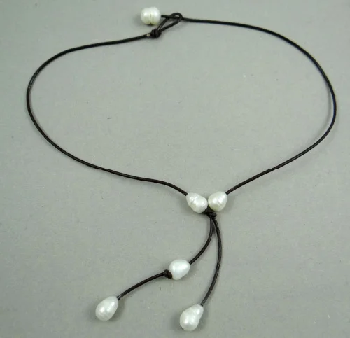 Коричневый из натуральной кожи белый пресноводный жемчуг ручной работы