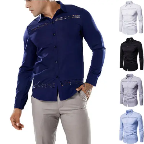 

Men Long Sleeve Button Down casual Shirt Tops Slim Fit Pop Shirts