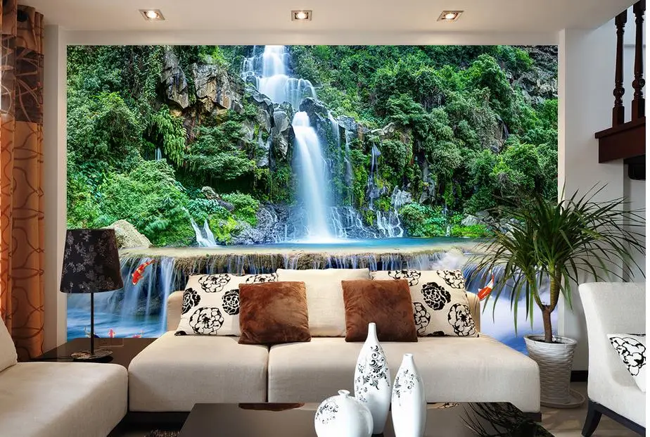 Настенные 3D-обои в ванную комнату настенные фотообои с изображением гор водопада