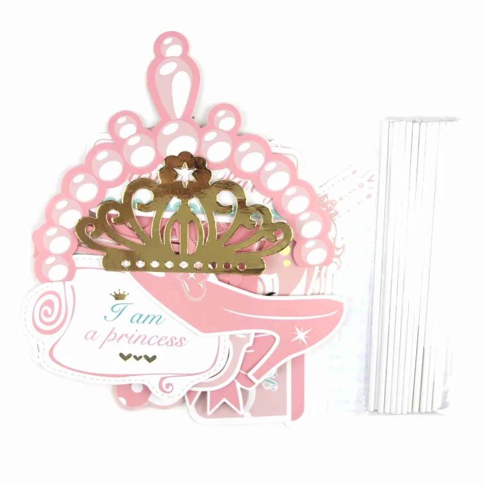 20 шт. розовый принцесса Baby Shower девушка Photo Booth Реквизит свадебный душ Photo Booth Реквизит с Щупы для мангала для свадьбы, дня рождения декор