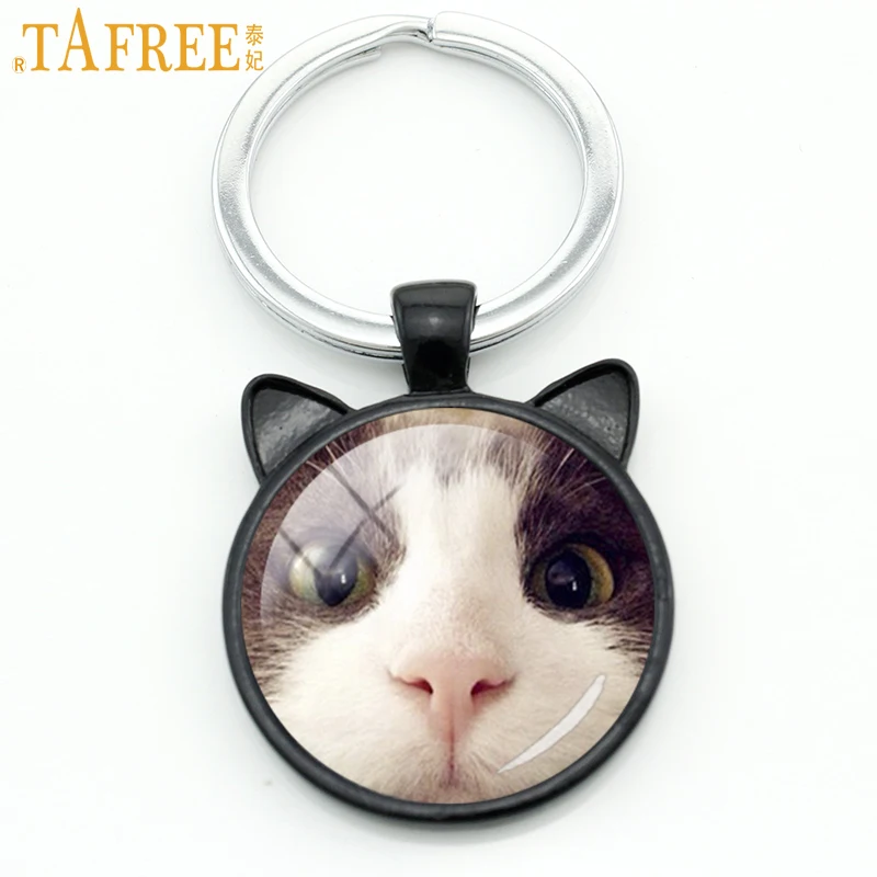 TAFREE модный брелок с милым котом животное стеклянные круглые драгоценные камни