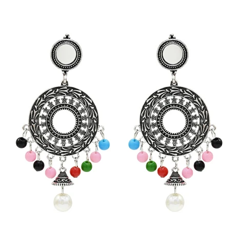 Индийские серьги для женщин, окисленная Jhumka, золото, серебро, большая Длинная кисточка, колокольчики, висячие серьги, цыганская турка, Этнические украшения - Окраска металла: A