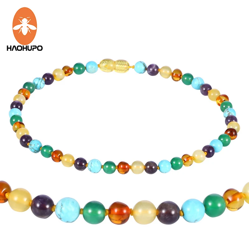 HAOHUPO 16 Styles Amber Teething Necklace for Baby Mom Baltic Amber Bracelet for Baby Women Natural Amber with Gemstone Supplier