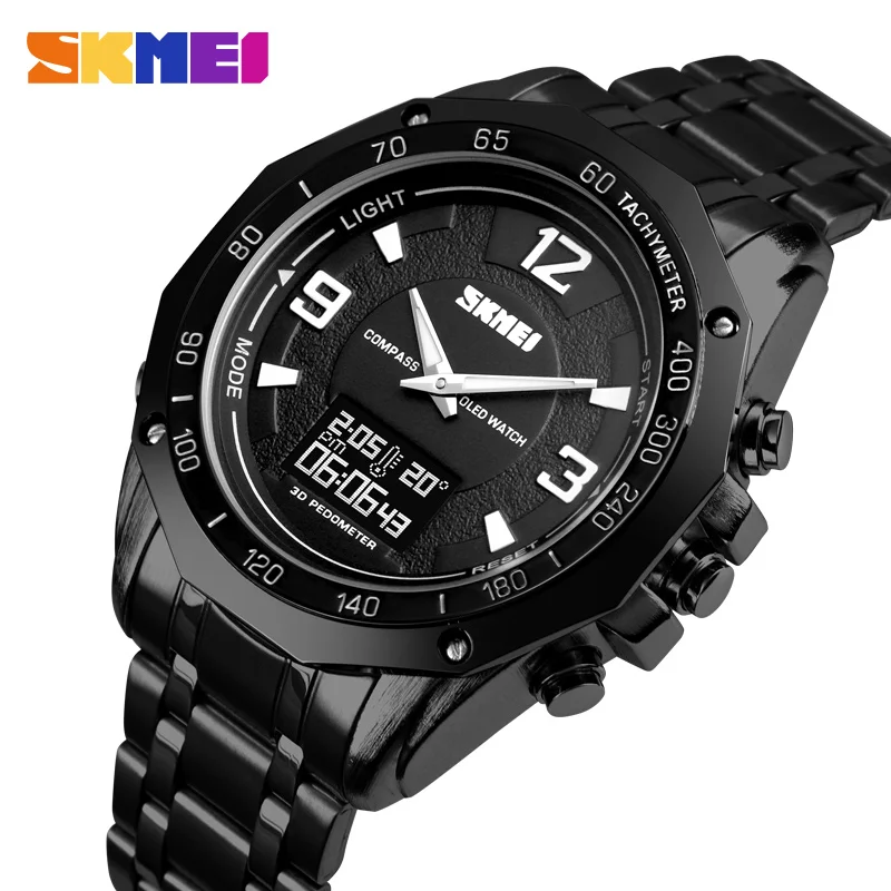 

SKMEI 3 Time Watch Men Compass Calorie Wristwatches Mens Thermometer Stopwatch Male Watches Digital Sport relogio masculino 1464