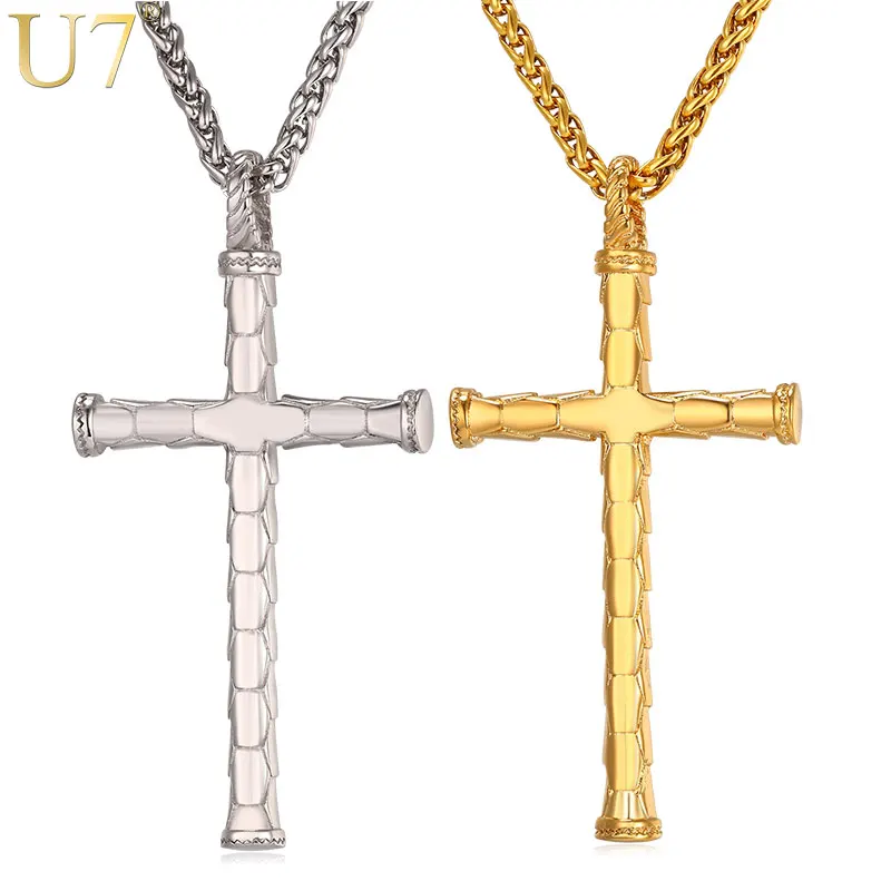 Ожерелье с крестом U7 серебряного/золотого цвета из нержавеющей стали