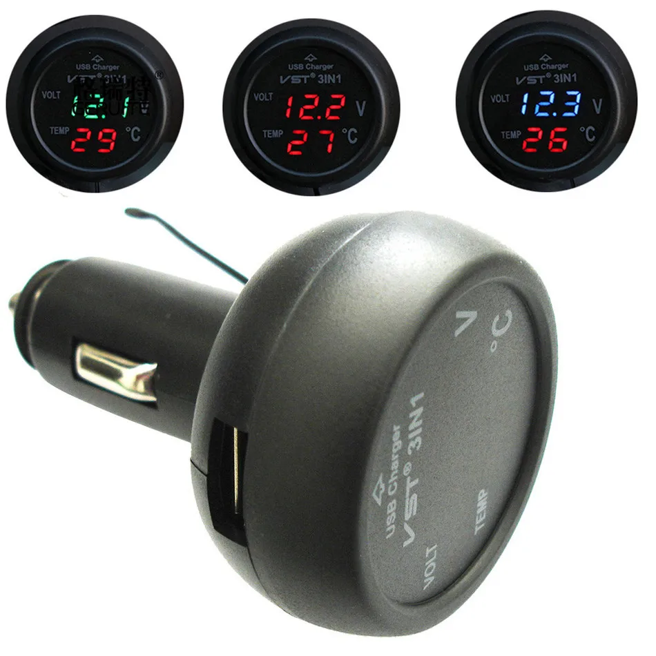 Многофункциональное автомобильное зарядное устройство USB 3 в 1 термометр