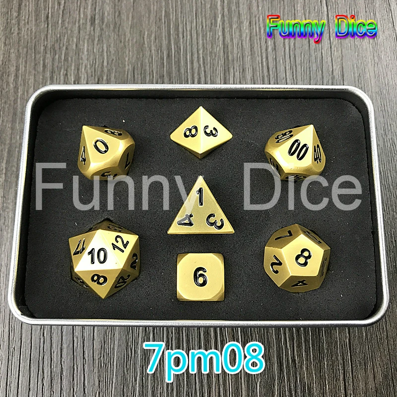 Набор золотых металлических игральных костей 7 RPG d4 d6 d8 d10 d % d12 d20 игральные кости с