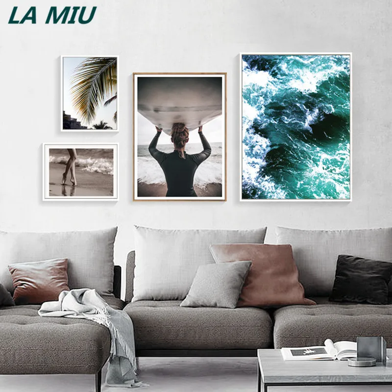 Пляж Декор Книги по искусству холст Краски ing Плакаты и принты Nordic плакат листьев