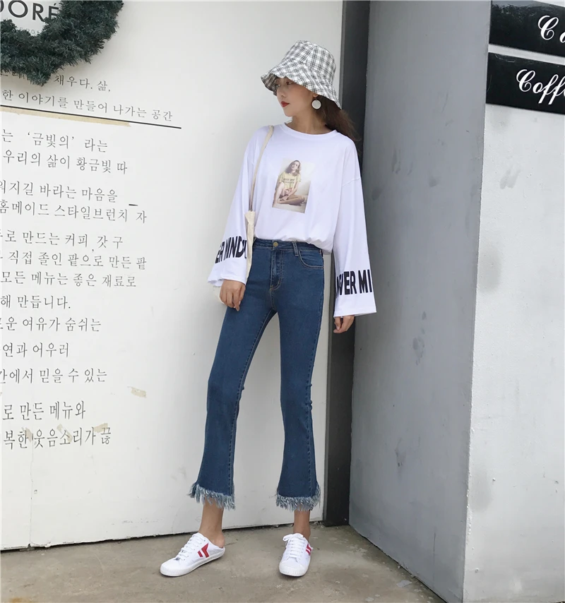 Womens Trousers Flare Tassel Embllished Harajuku Calca Black Denim Jeans Feminina Stretchy Ropa Verano Mujer Ulzzang Pants |