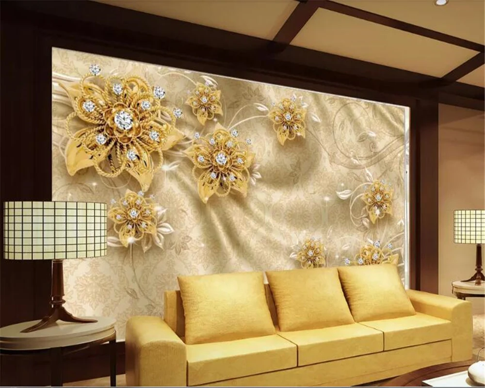 beibehang wallpapers for home walls 3D embossed golden jewels rose pattern floral wallpaper bedroom background wall paper mural |