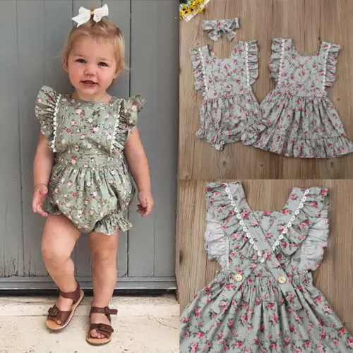 2019 Newborn Sister Girl Dresss Baby Matching Floral Clothes Jumpsuit Romper Dress Summer Children Outfit | Детская одежда и обувь