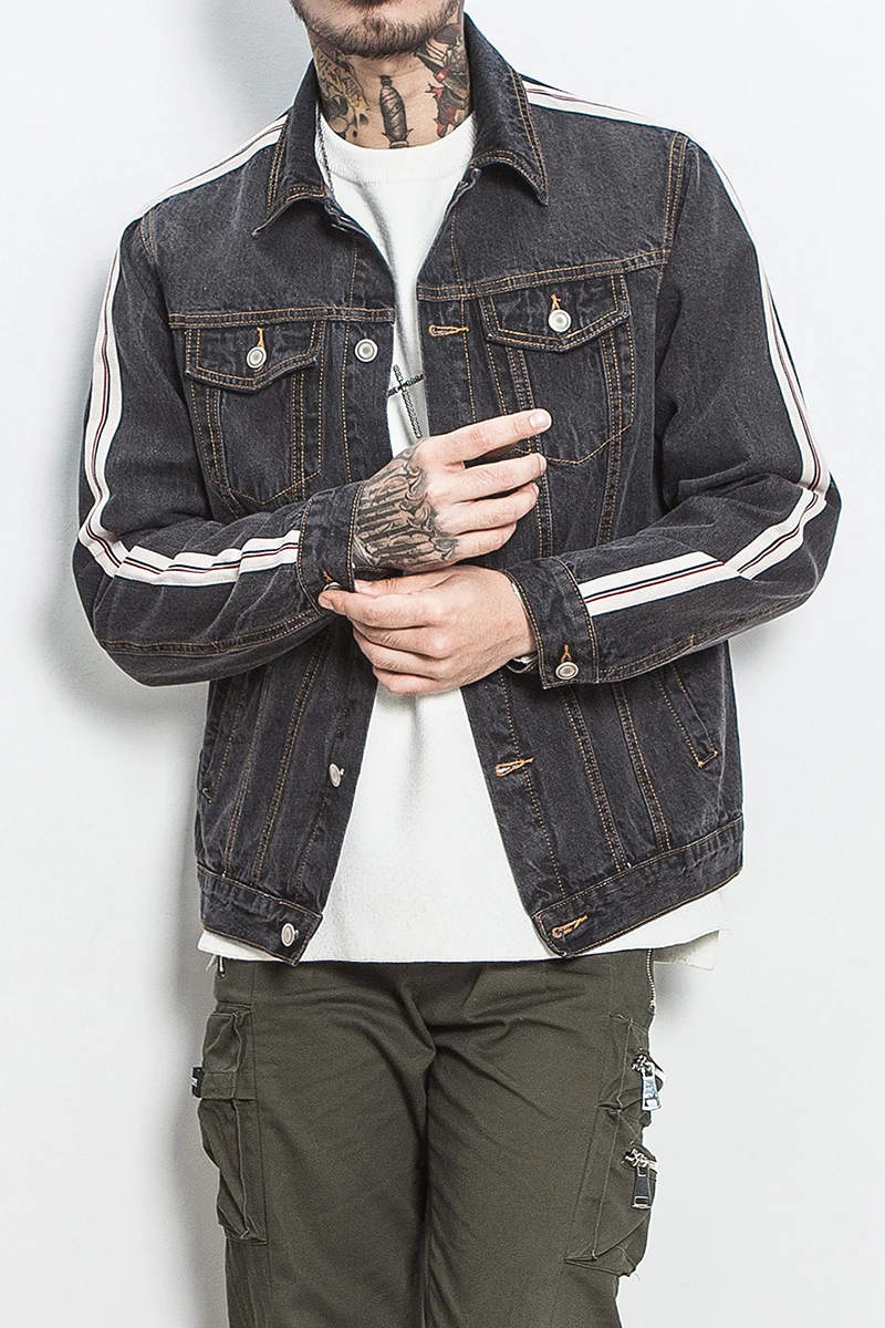 Мужская джинсовая куртка в полоску цвет черный|men's jean jacket|jacket qualityblack denim jacket |