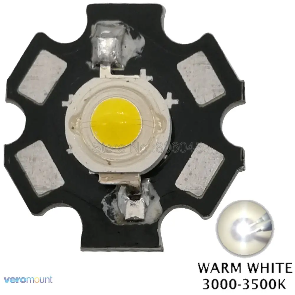 

10PCS 3W Warm White High Power LED Bead Emitter Epileds 45Mil DC3.6-3.8V 700mA 150-170LM 3300K with 20mm Star Platine Heatsink