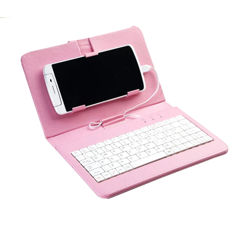 Pink Беспроводная клавиатура-чехол из искусственной кожи для Android крышки мобильного телефона чехол для телефона с Bluetooth клавиатура для samsung Xiaomi - Цвет: Pink