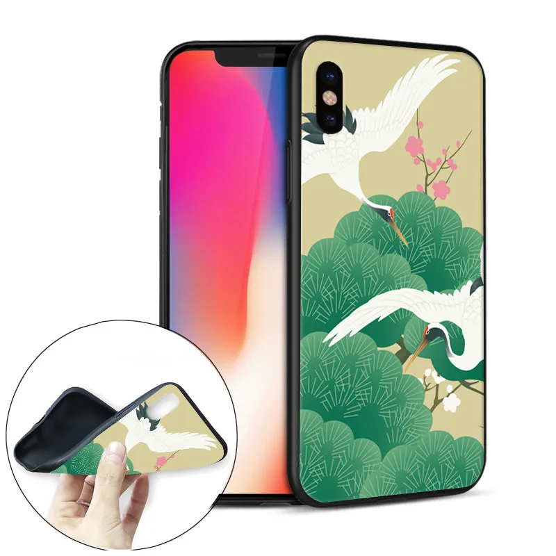 Чехол с рисунком японской рыбы и птицы для iPhone X 5 S 5S XR XS Max 6 6S 7 8 Plus мягкий
