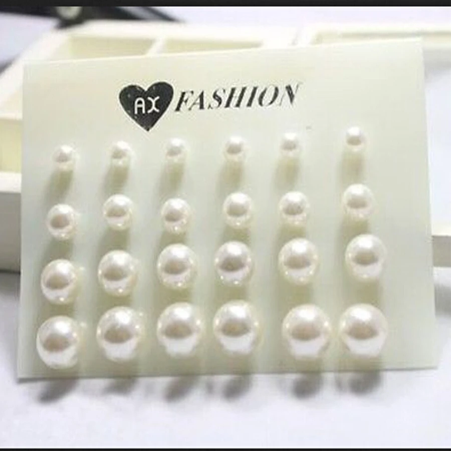 

12 pairs/set Fashion Big White Simulated Pearl Piercing Stud Earrings For Women Jewelry Accessories Bijouterie brincos perle