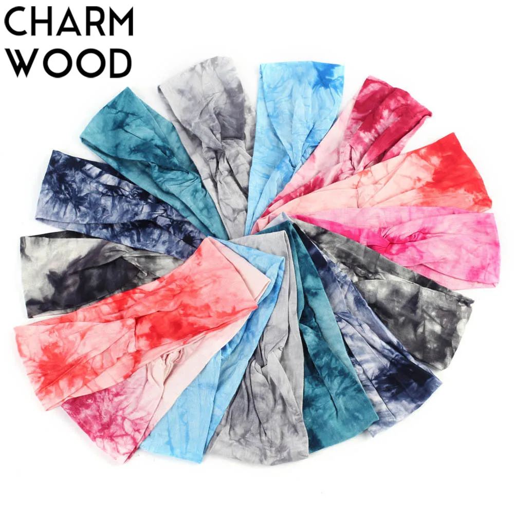 

8cm Women's Tie Dye Headband Summer Cotton Soft Elastic Stretch Turban Cross Knot Headband For Girls Flat Hair Bands Accessories
