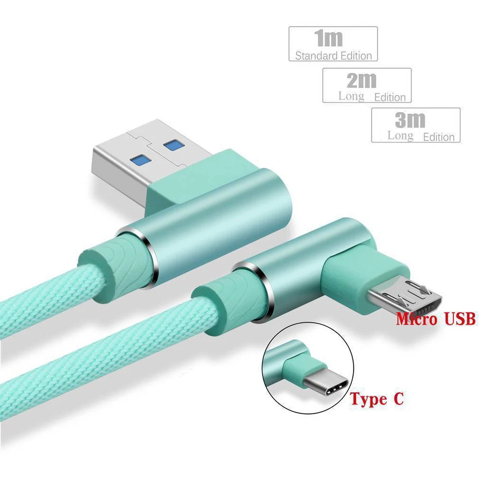 Зеленый L Форма 1/2/3M Micro Зарядка через usb кабель Нейлон Плетеный Micro-Тип usb-C кабель быстрая зарядки шнур для samsung Xiaomi Android IOS - Цвет: Зеленый