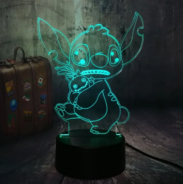 Cute Stitch Новинка, 4 варианта дизайна, милые Прошитые Alien с принтом в виде собаки, 3D светодиодный Ночной светильник 7 цветов для сна настольная лампа домашний декор праздник для детей Рождественский подарок - Испускаемый цвет: Cute Stitch