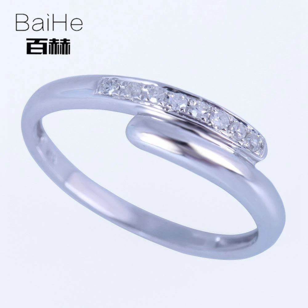 BAIHE Solid 14K белое золото 0.12CT H/SI круглый натуральный бриллиант свадебные женские