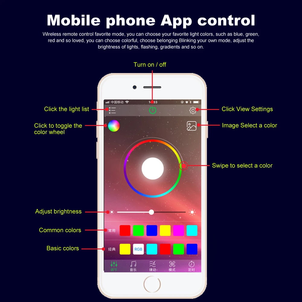 Светодиодные RGB ленты окружающего света приложение Bluetooth управление для