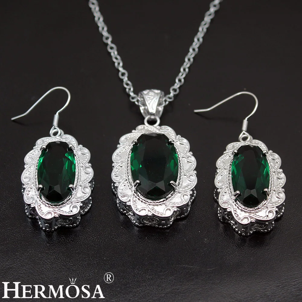 Женские серьги-подвески Hermosa зеленые овальные серьги серебряного цвета вечерние