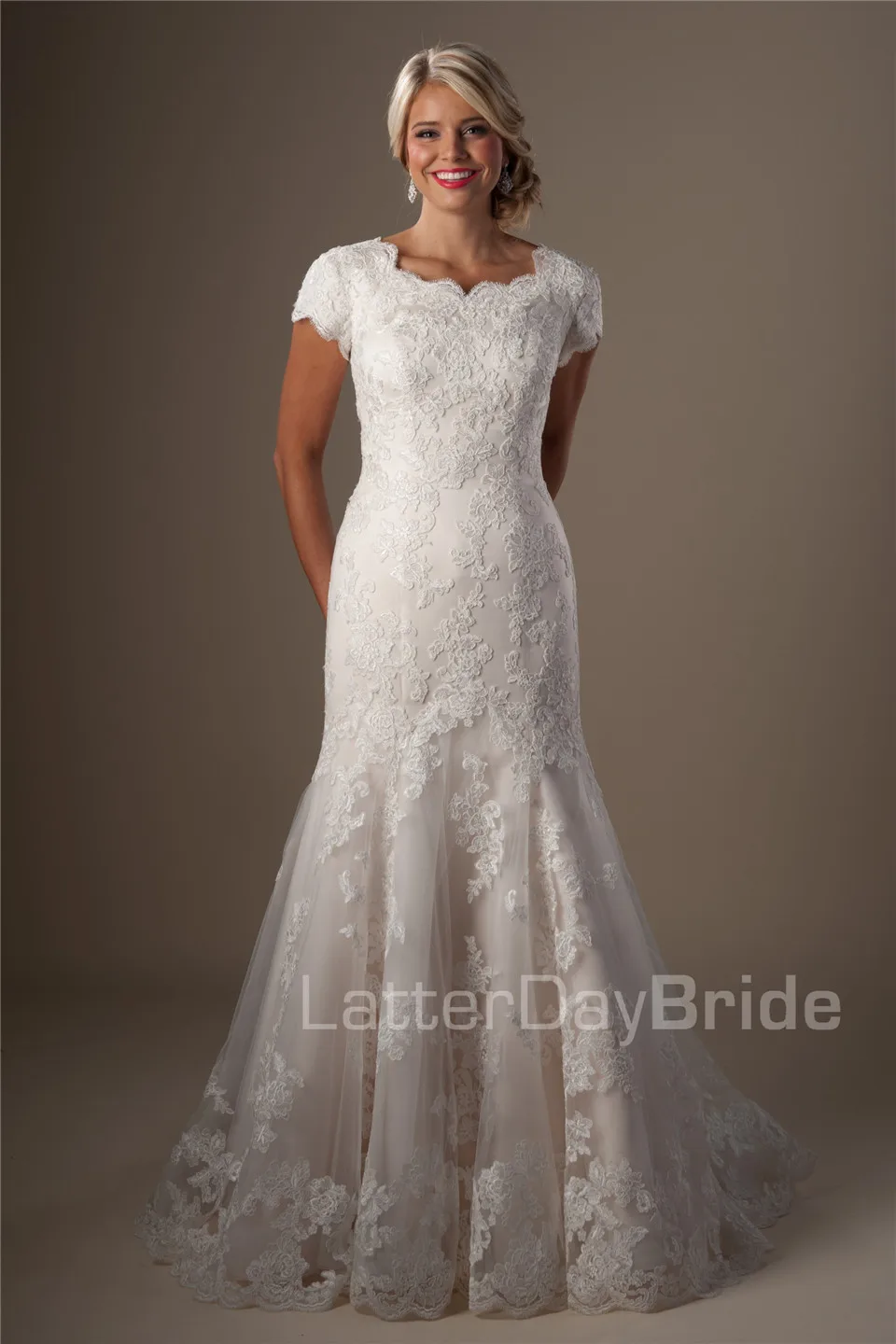 2019 силуэт Русалка скромная Свадебные платья с коротким рукавом кружевные