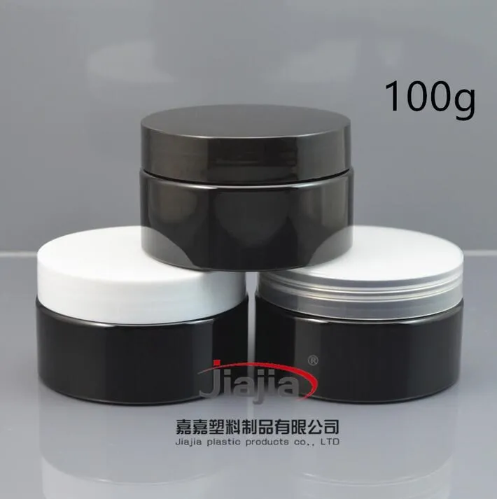 100ml shiny black PET cream jar with black/white/clear lid,Empty Container for Styling Gel Hair Wax 100g Cream Jar PET Packaging