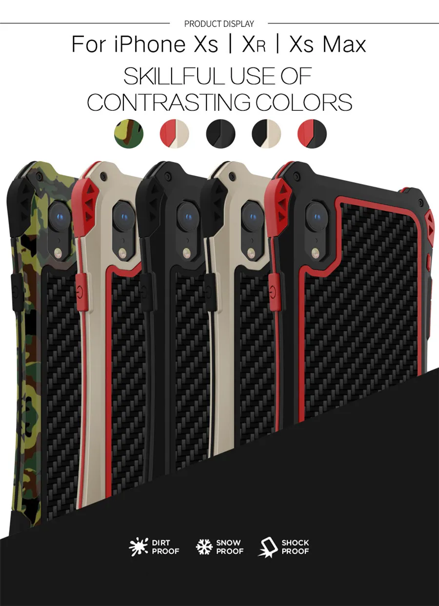 R-JUST, чехол для iPhone Xs, противоударный, всплеск, водонепроницаемый, ТПУ, углеродное волокно, металлический бампер, чехол для iPhone XR Xs Max