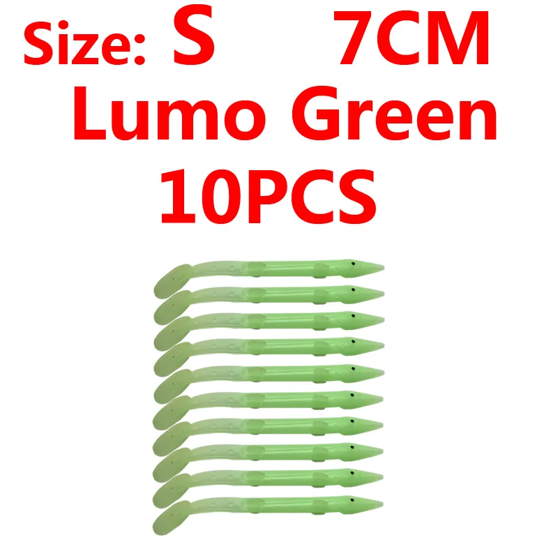 Lumo green S 10PCS 10 шт., приманка для рыбной ловли в соленой воде, приманка для рыбной ловли, Мягкая приманка для рыбной ловли, приманка для рыбной ловли, приманка для рыбной ловли Сабики, лумо, белый, розовый, зеленый, красный цвет - Цвет: Lumo green S 10PCS