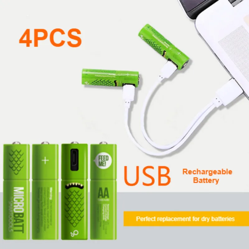 4 шт./лот 1 2 в AA/AAA аккумуляторная батарея 450 мАч 1000 Ni-MH Micro-USB аккумуляторы с 2-1